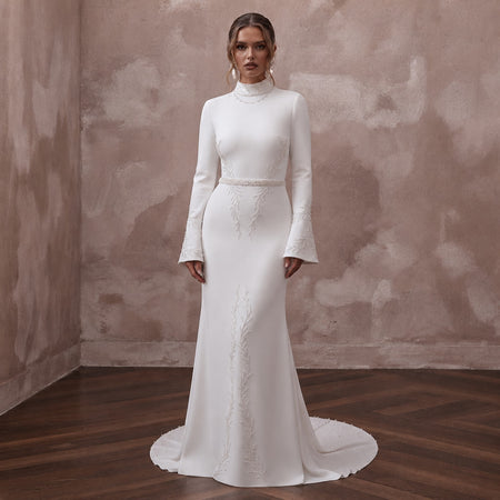 Minimalist Crepe Wedding Dress for a Second Wedding