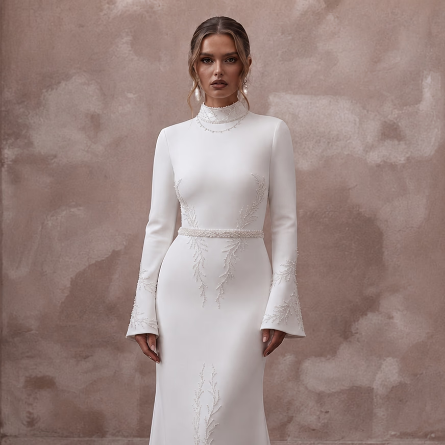 Minimalist Crepe Wedding Dress for a Second Wedding