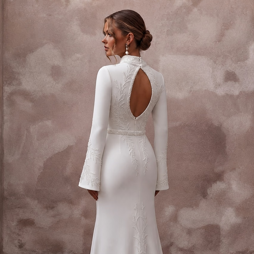 Minimalist Crepe Wedding Dress for a Second Wedding