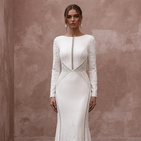 Minimalist Crepe Wedding Dress with Long Sleeves for a Courthouse Wedding