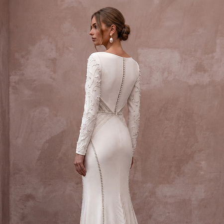 Minimalist Crepe Wedding Dress with Long Sleeves for a Courthouse Wedding