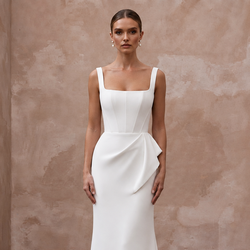 Minimalist Crepe Wedding Dress with Square Neckline