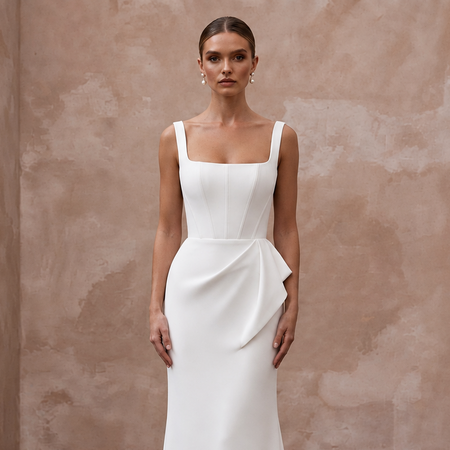 Minimalist Crepe Wedding Dress with Square Neckline