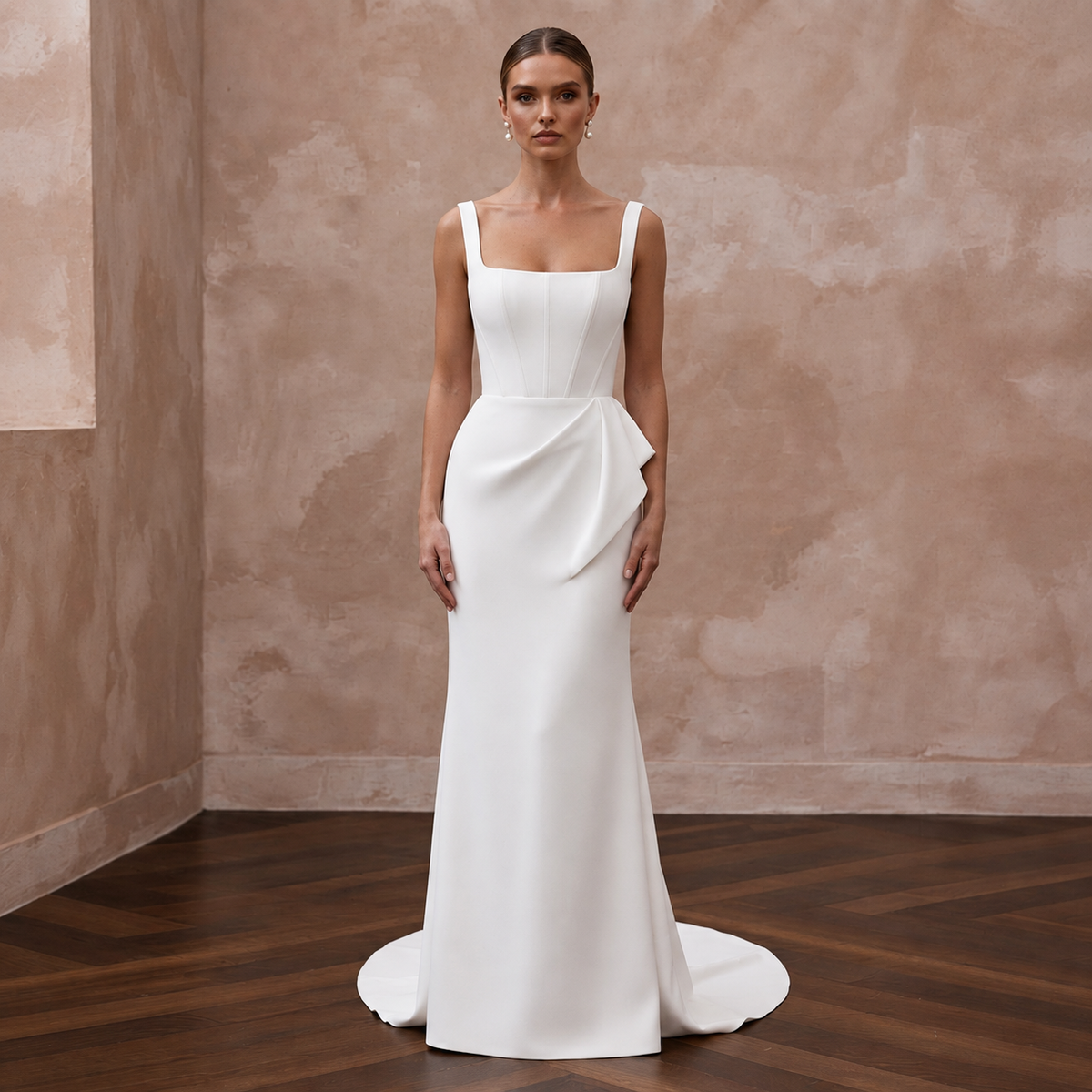 Minimalist Crepe Wedding Dress with Square Neckline