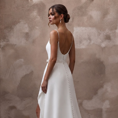 Minimalist Diamond White Crepe A - Line Wedding Gown for Civil Ceremony - Apparel & Accessories > Clothing > Wedding & Bridal Party Dresses > Wedding Dresses - Mignonette Bridal