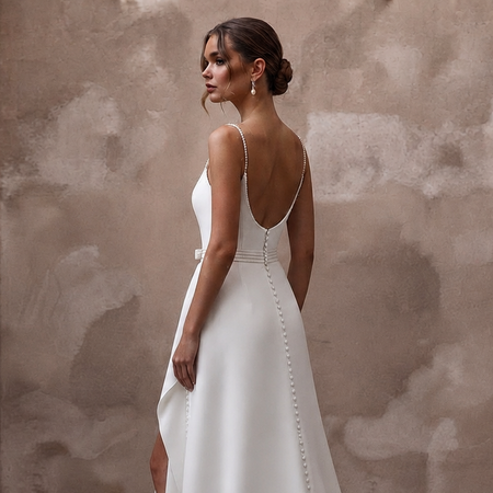 Minimalist Diamond White Crepe A-Line Wedding Gown for Civil Ceremony