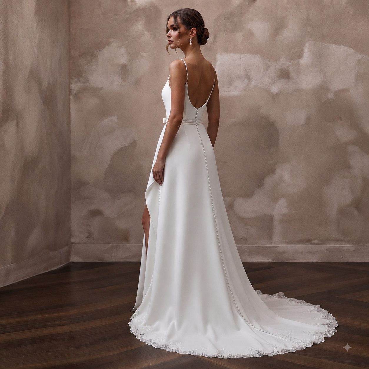 Minimalist Diamond White Crepe A-Line Wedding Gown for Civil Ceremony Secondary image