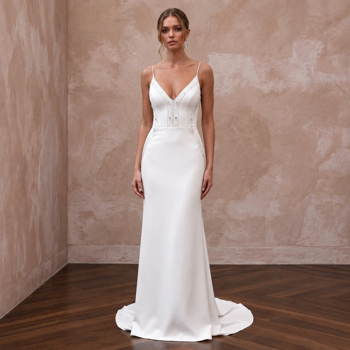 Minimalist Diamond White Crepe Slip Dress for Courthouse Civil Union