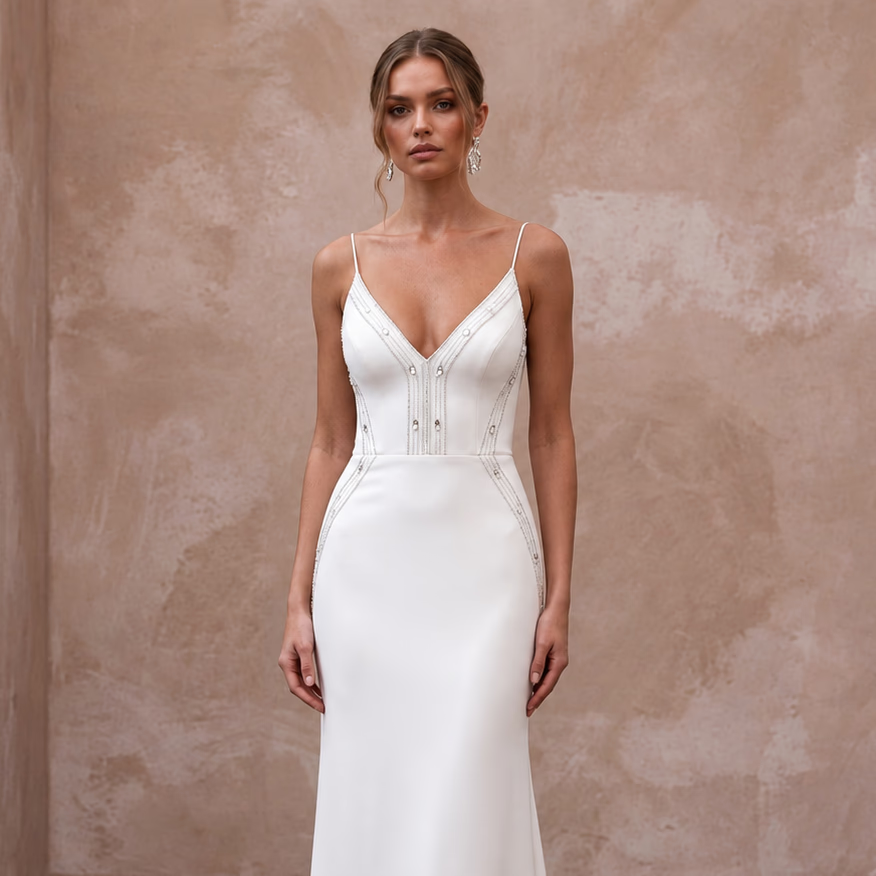 Minimalist Diamond White Crepe Slip Dress for Courthouse Civil Union