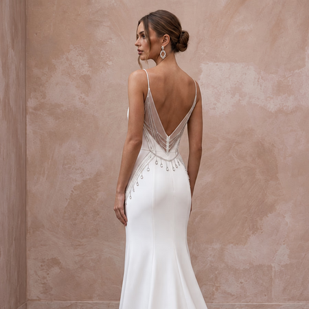 Minimalist Diamond White Crepe Slip Dress for Courthouse Civil Union