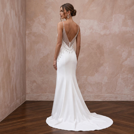 Minimalist Diamond White Crepe Slip Dress for Courthouse Civil Union