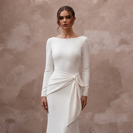 Minimalist Diamond White Stretch Crepe Gown for New Year Brunch - Apparel & Accessories > Clothing > Wedding & Bridal Party Dresses > Wedding Dresses - Mignonette Bridal