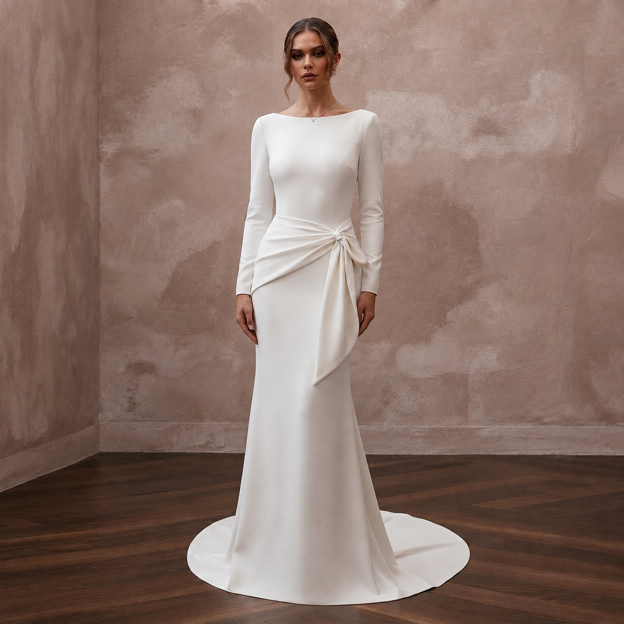 Minimalist Diamond White Stretch Crepe Gown for New Year Brunch