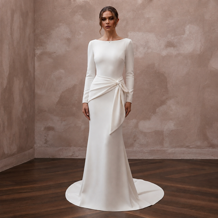 Minimalist Diamond White Stretch Crepe Gown for New Year Brunch