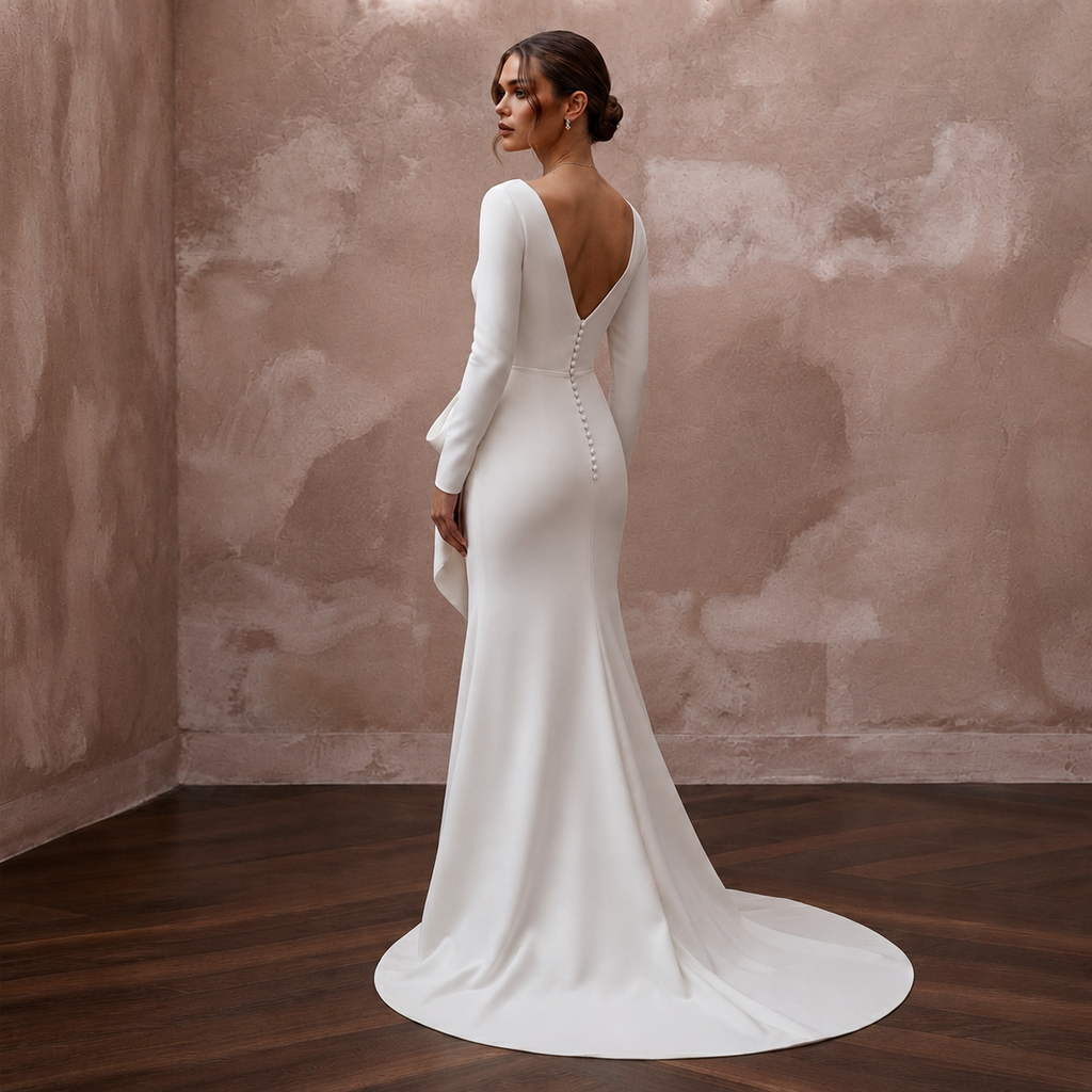 Minimalist Diamond White Stretch Crepe Gown for New Year Brunch