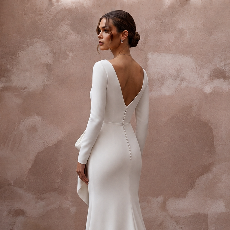 Minimalist Diamond White Stretch Crepe Gown for New Year Brunch