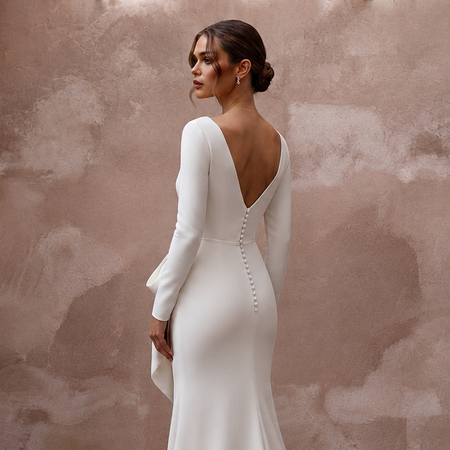 Minimalist Diamond White Stretch Crepe Gown for New Year Brunch