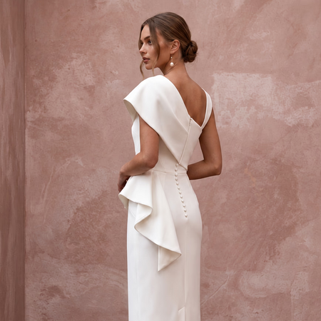 Minimalist Diamond White Stretch Crepe Wedding Dress for New Year Brunch - Apparel & Accessories > Clothing > Wedding & Bridal Party Dresses > Wedding Dresses - Mignonette Bridal
