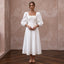 Minimalist Ivory Cotton Poplin Puff Sleeve Midi Dress for Summer Elopement
