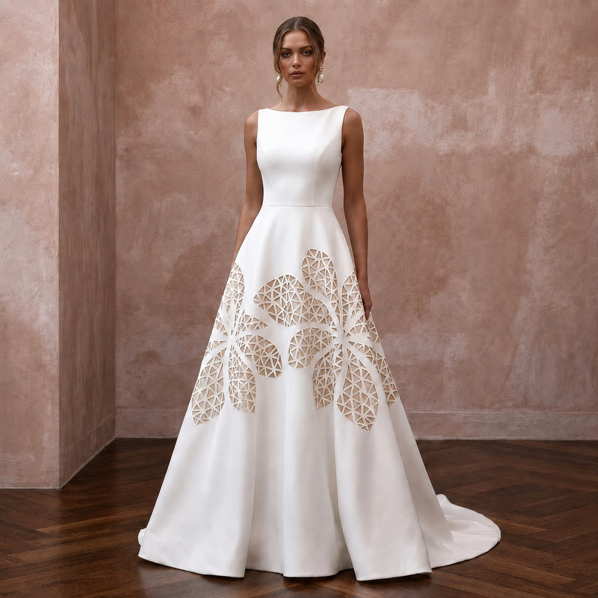 Minimalist Ivory Crepe A - Line Wedding Gown for Post - Covid Reception - Apparel & Accessories > Clothing > Wedding & Bridal Party Dresses > Wedding Dresses - Mignonette Bridal Main image