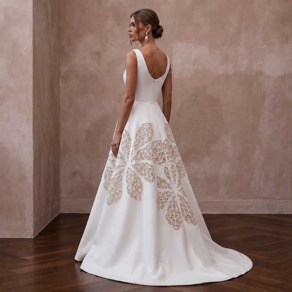 Minimalist Ivory Crepe A - Line Wedding Gown for Post - Covid Reception - Apparel & Accessories > Clothing > Wedding & Bridal Party Dresses > Wedding Dresses - Mignonette Bridal
