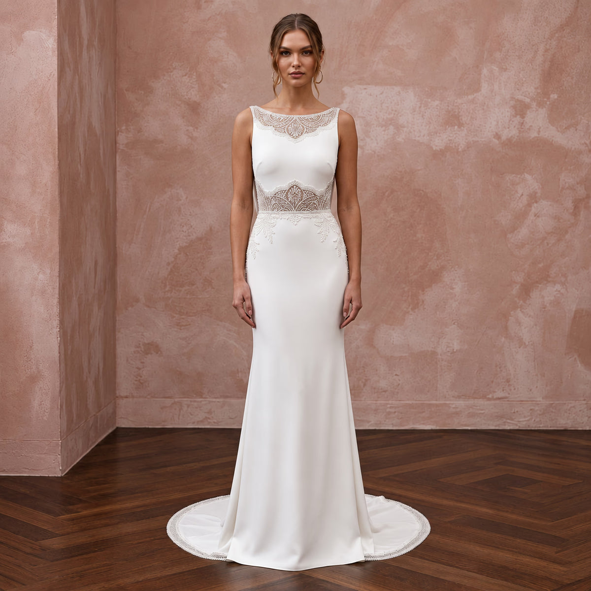 Minimalist Ivory Matte Jersey Cowl Back Sheath Dress