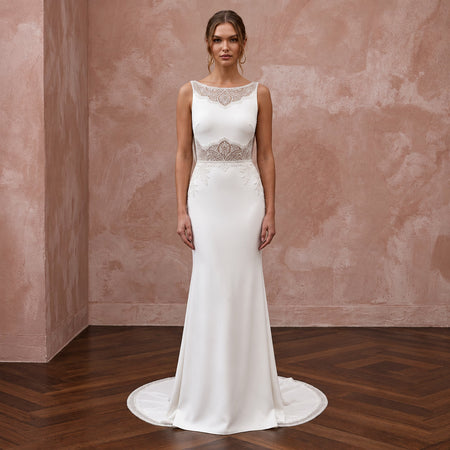 Minimalist Ivory Matte Jersey Cowl Back Sheath Dress