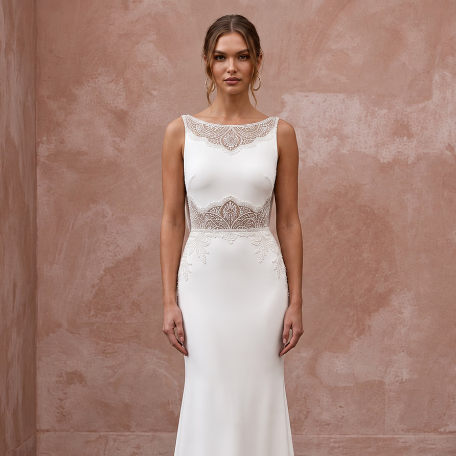 Minimalist Ivory Matte Jersey Cowl Back Sheath Dress