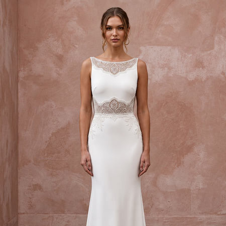 Minimalist Ivory Matte Jersey Cowl Back Sheath Dress