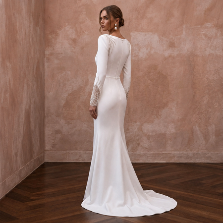 Minimalist Ivory Stretch Crepe Long Sleeve Mermaid for After-Party