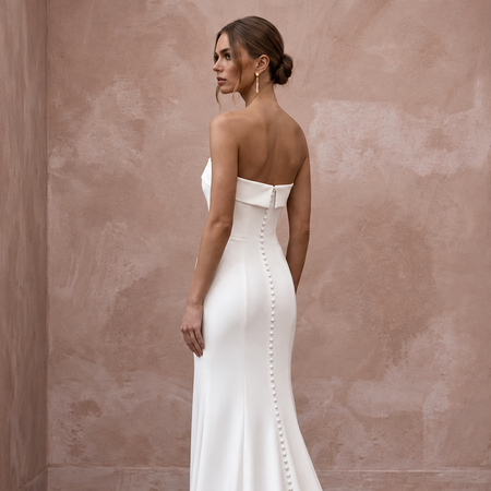 Minimalist Ivory Stretch Silk Bandeau Neckline Column Gown - Apparel & Accessories > Clothing > Wedding & Bridal Party Dresses > Wedding Dresses - Mignonette Bridal