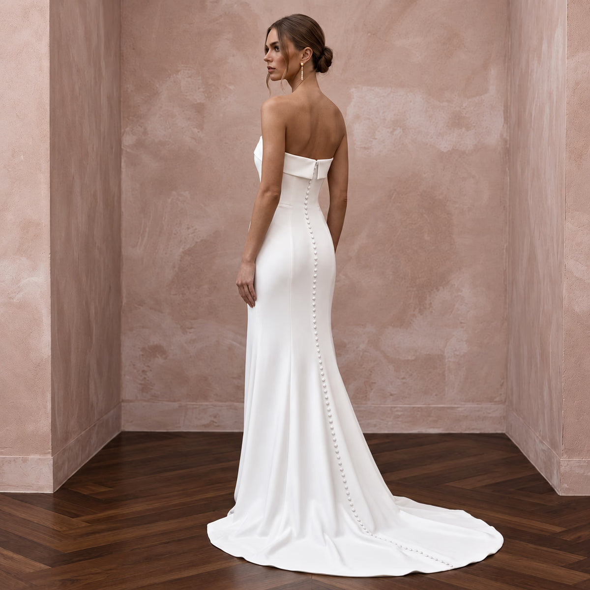 Minimalist Ivory Stretch Silk Bandeau Neckline Column Gown - Apparel & Accessories > Clothing > Wedding & Bridal Party Dresses > Wedding Dresses - Mignonette Bridal