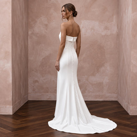 Minimalist Ivory Stretch Silk Bandeau Neckline Column Gown - Apparel & Accessories > Clothing > Wedding & Bridal Party Dresses > Wedding Dresses - Mignonette Bridal