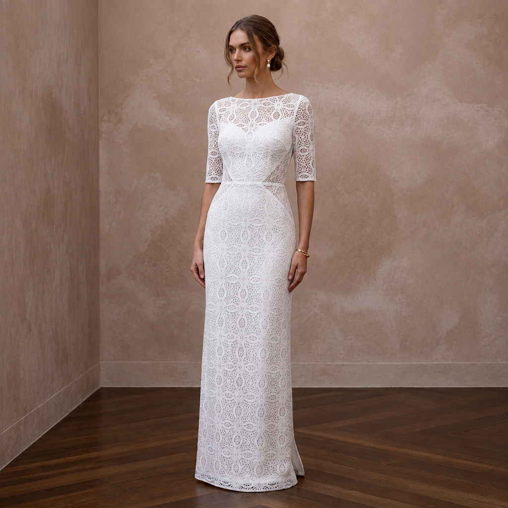 Minimalist Lace Bridal Dress for a Registry Office Ceremony - Apparel & Accessories > Clothing > Wedding & Bridal Party Dresses > Wedding Dresses - Mignonette Bridal