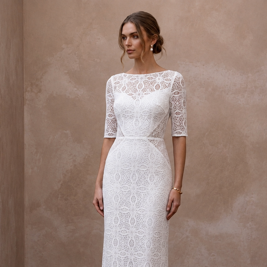 Minimalist Lace Bridal Dress for a Registry Office Ceremony - Apparel & Accessories > Clothing > Wedding & Bridal Party Dresses > Wedding Dresses - Mignonette Bridal