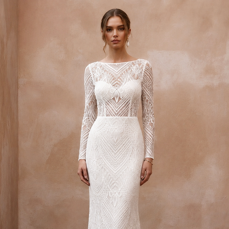 Minimalist Lace Bridal Dress for an Intimate Civil Wedding