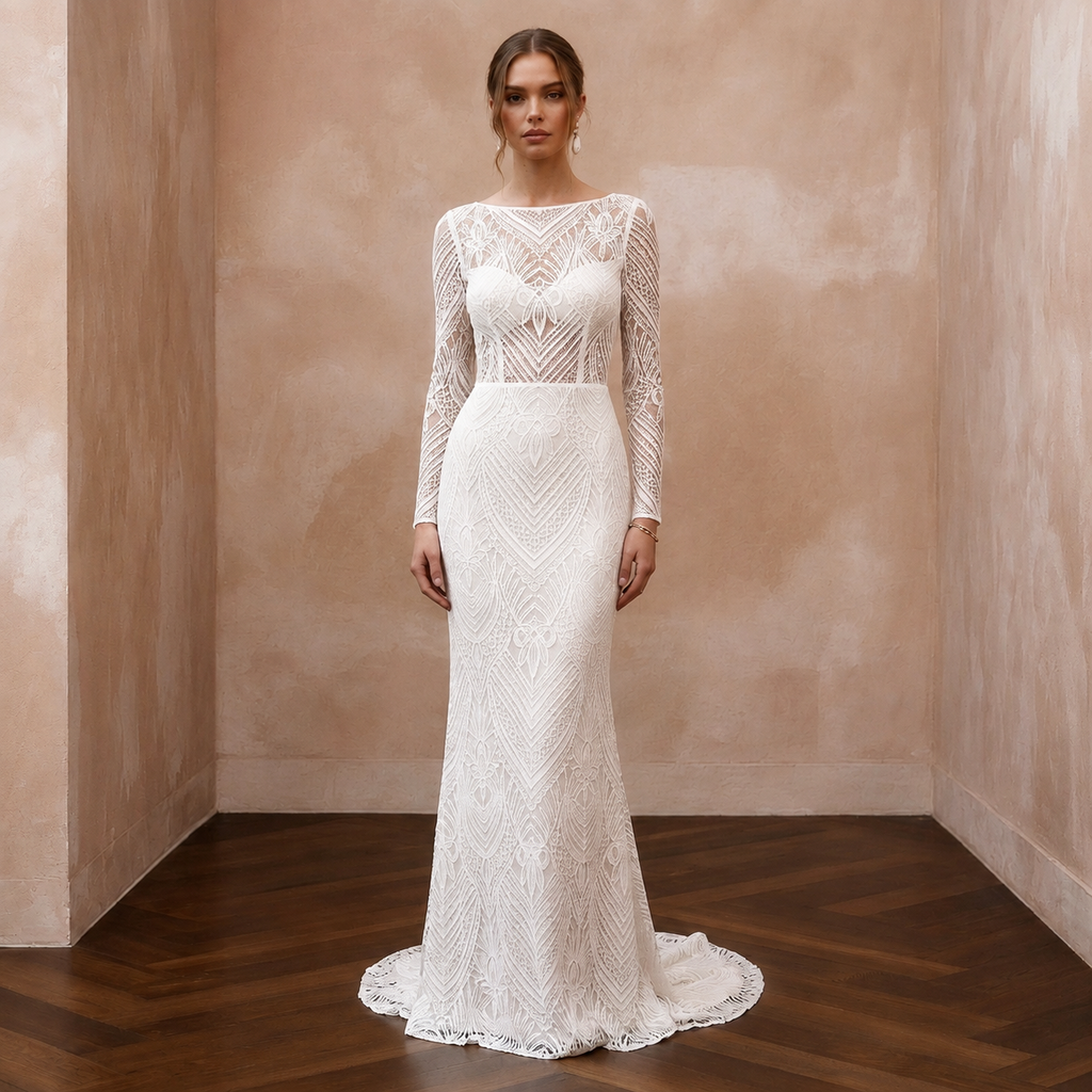 Minimalist Lace Bridal Dress for an Intimate Civil Wedding