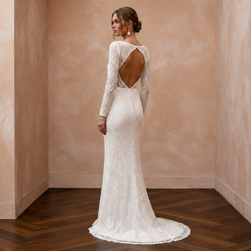 Minimalist Lace Bridal Dress for an Intimate Civil Wedding
