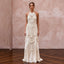 Minimalist Off-White Cotton Macrame Fringe Halter Desert Wedding Dress