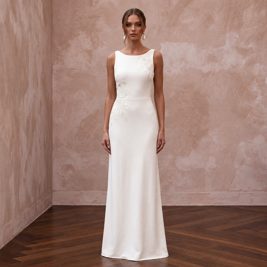 Minimalist Off-White Pima Cotton Tank Bridal Dress for Beach Reception