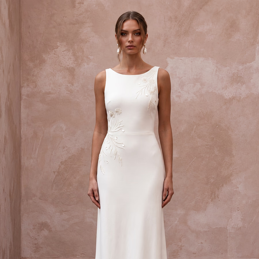 Minimalist Off-White Pima Cotton Tank Bridal Dress for Beach Reception