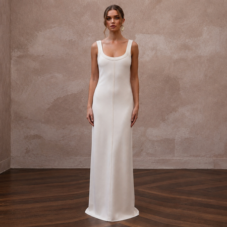 Minimalist Off-White Pima Cotton Tank Dress for Beach Reception
