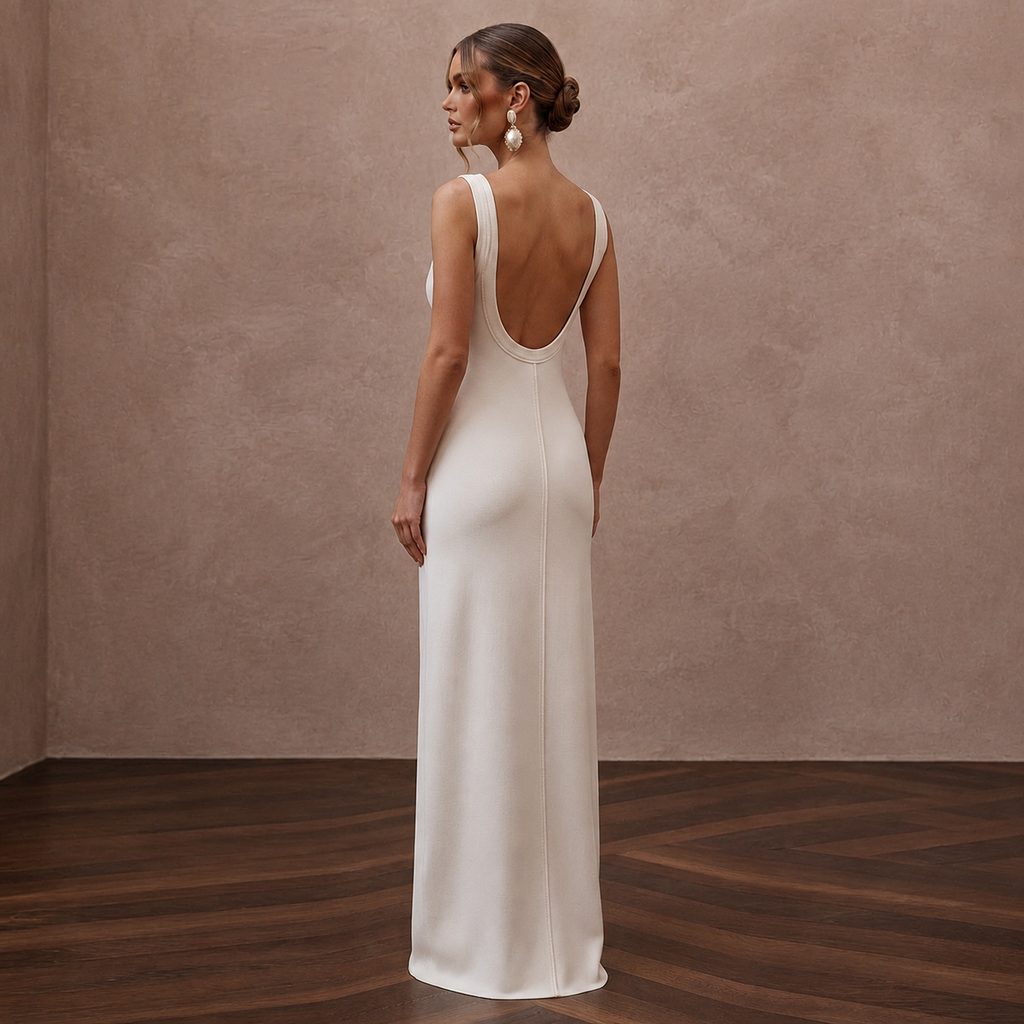 Minimalist Off-White Pima Cotton Tank Dress for Beach Reception