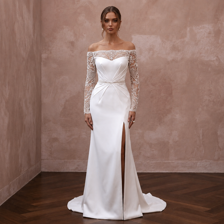 Minimalist Off-White Satin Sheath for Elopement Photoshoot