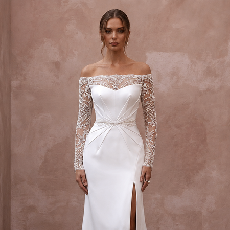 Minimalist Off-White Satin Sheath for Elopement Photoshoot