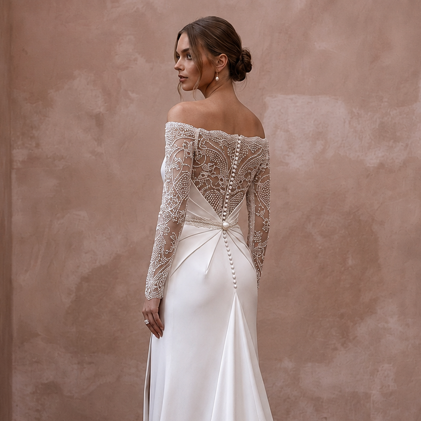 Minimalist Off-White Satin Sheath for Elopement Photoshoot