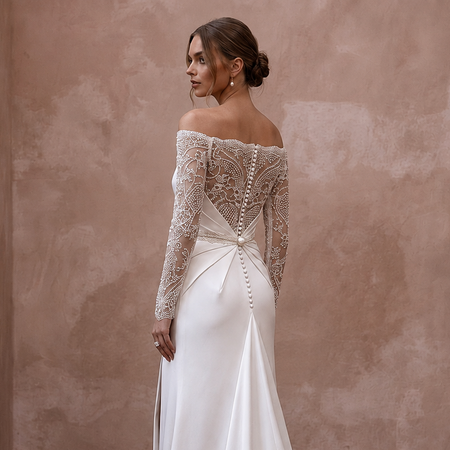 Minimalist Off-White Satin Sheath for Elopement Photoshoot