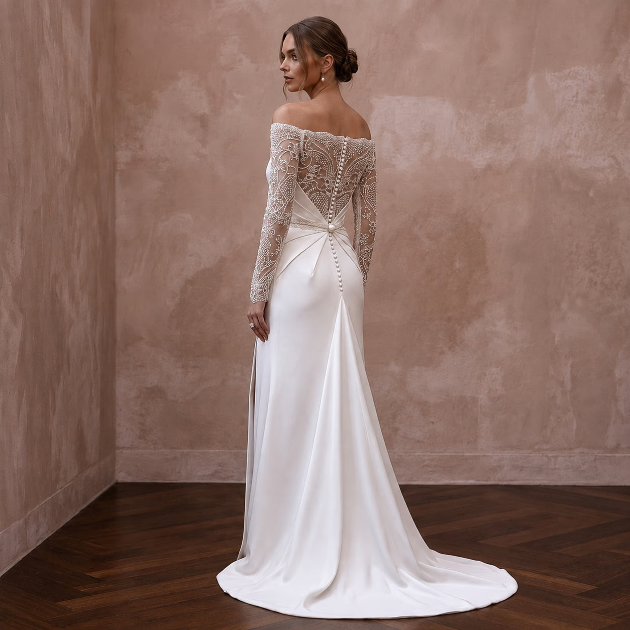 Minimalist Off-White Satin Sheath for Elopement Photoshoot Secondary image