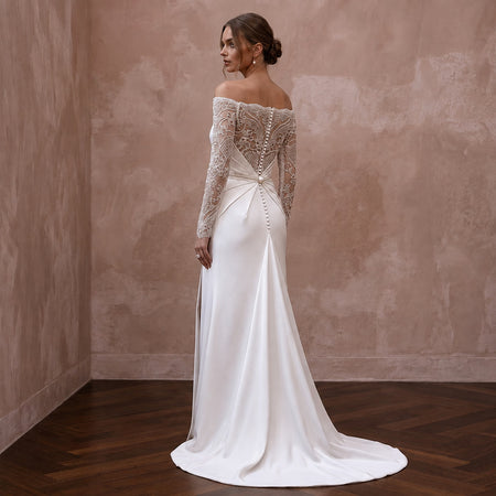 Minimalist Off - White Satin Sheath for Elopement Photoshoot - Apparel & Accessories > Clothing > Wedding & Bridal Party Dresses > Wedding Dresses - Mignonette Bridal