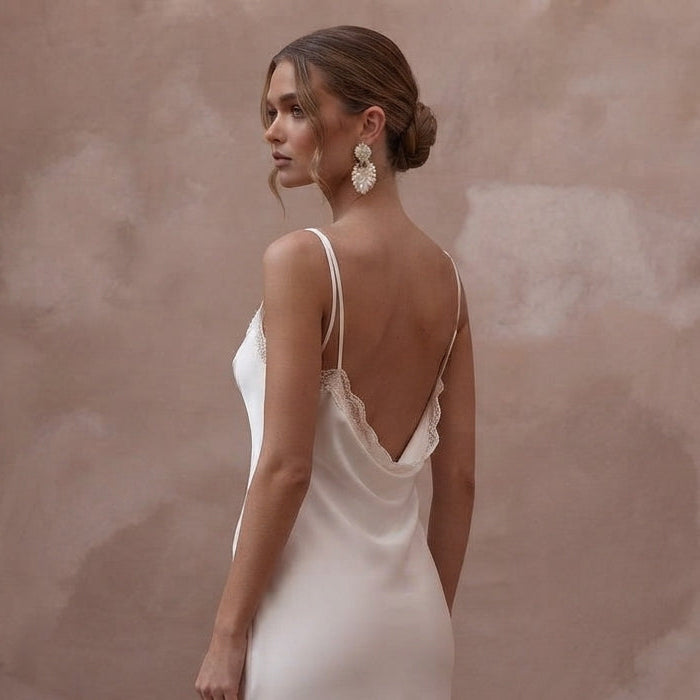 Minimalist Off-White Satin Slip Mini for Post-Elopement